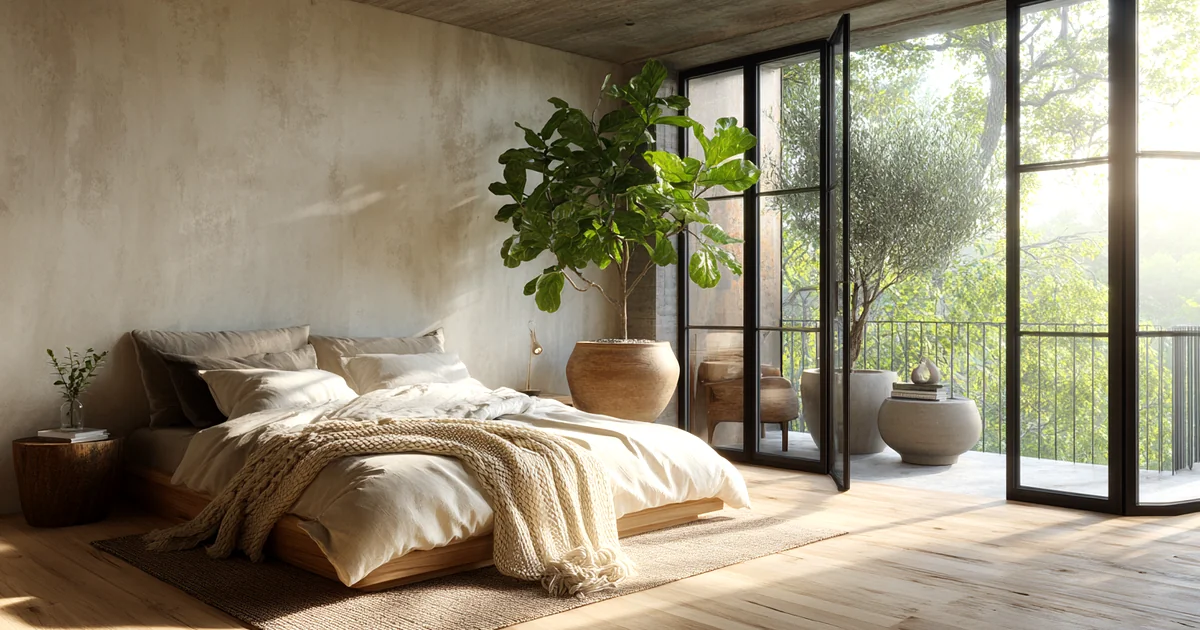 Unlock Serenity: 10 Biophilic Bedroom Secrets for a Naturally Lit Oasis with Balcony